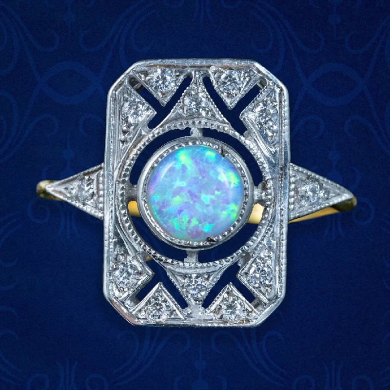 Luxury Wedding Ring for Men-Art Deco Style Opal CZ Cluster Ring