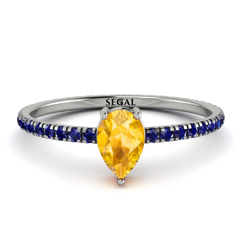 Personalized Couples Ring-Pear Yellow Diamond Ring With Micro Pave - Taylor No. 1015