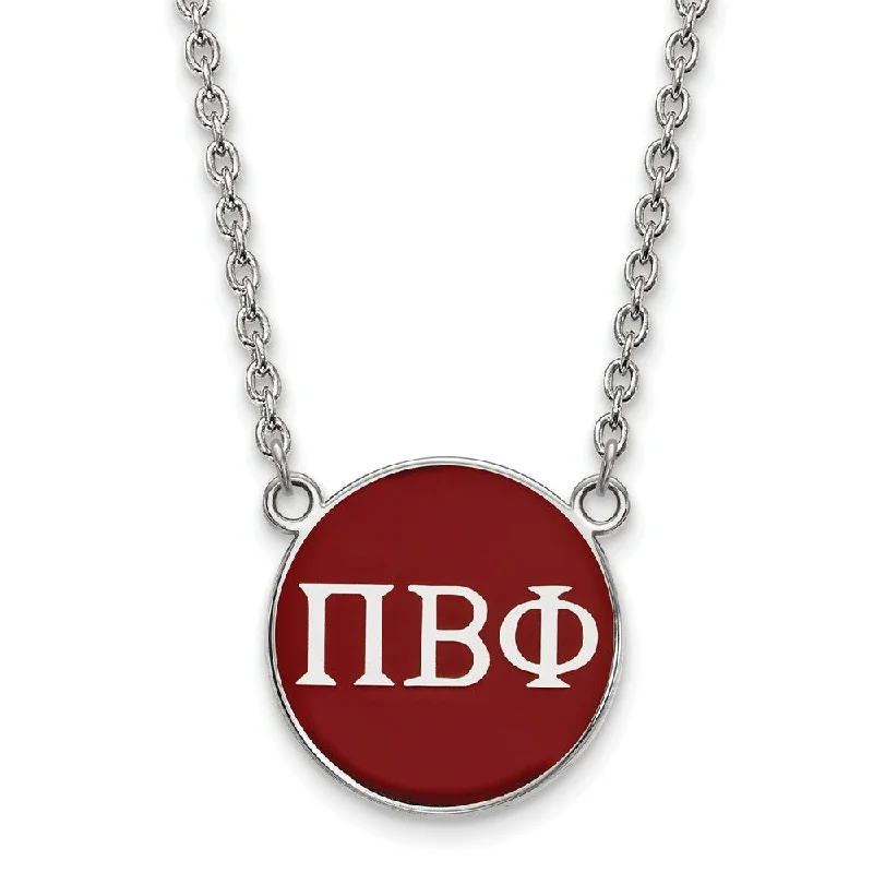 Elegant Statement Necklace for Parties-Sterling Silver Pi Beta Phi Large Wine Enamel Disc Necklace