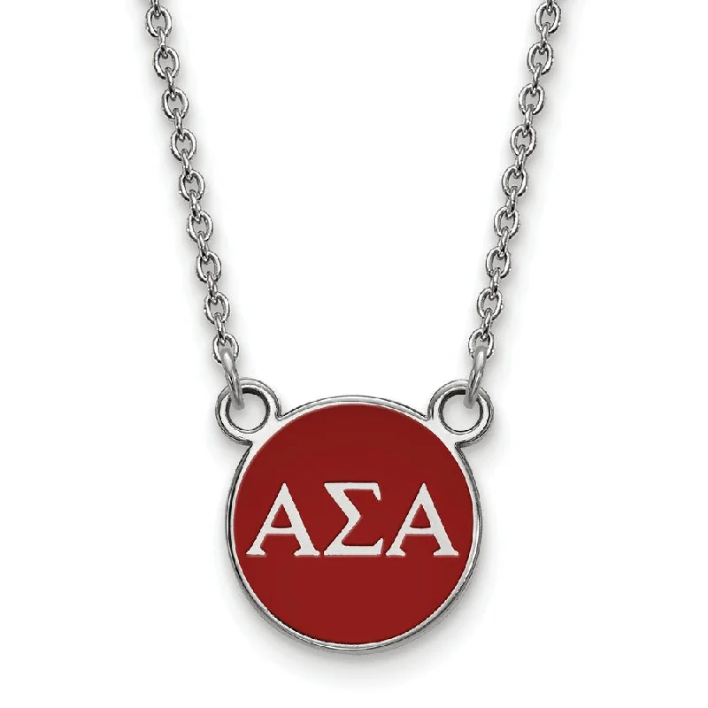 Handcrafted Necklace for Wedding Gifts-Sterling Silver Alpha Sigma Alpha Small Red Enamel Disc Necklace