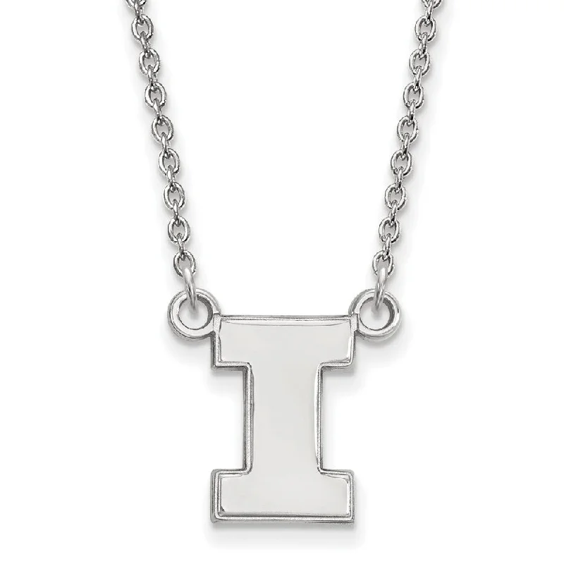 Silver Necklace for Everyday Wear-10k White Gold U of Illinois Small Initial I Pendant Necklace