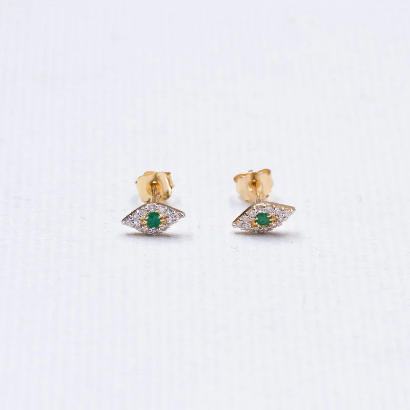 Earrings for Sensitive Ears-Tiny Eye Gold Diamond Stud Earrings