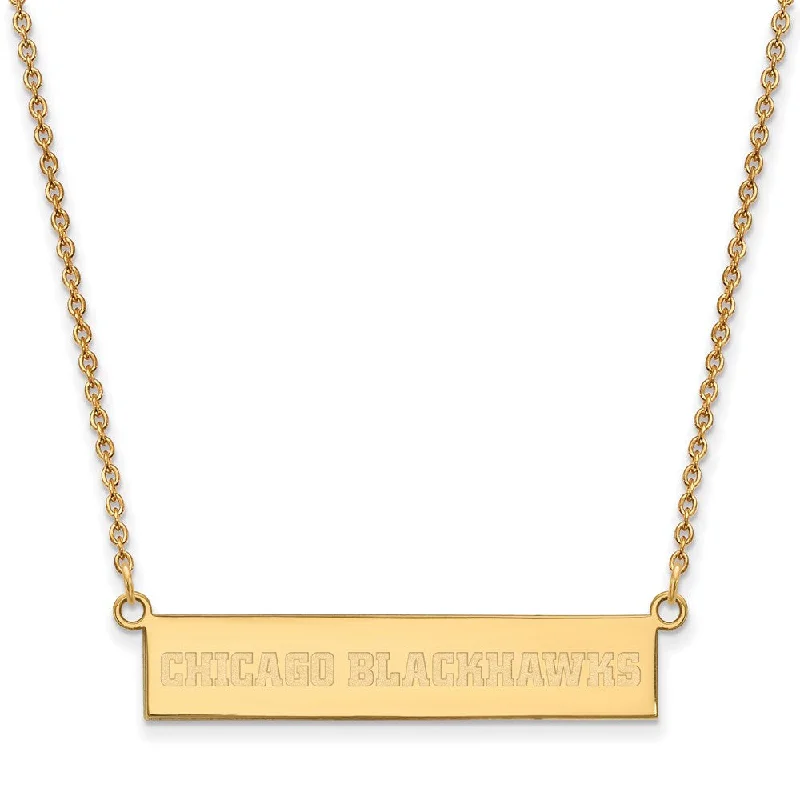 Stylish Gem Necklace for Women-SS 14k Yellow Gold Plated NHL Chicago Blackhawks SM Bar Necklace, 18in