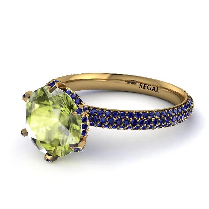 Luxury Wedding Ring for Women-Hidden Halo Round Peridot Engagement Ring - Ashley No. 713